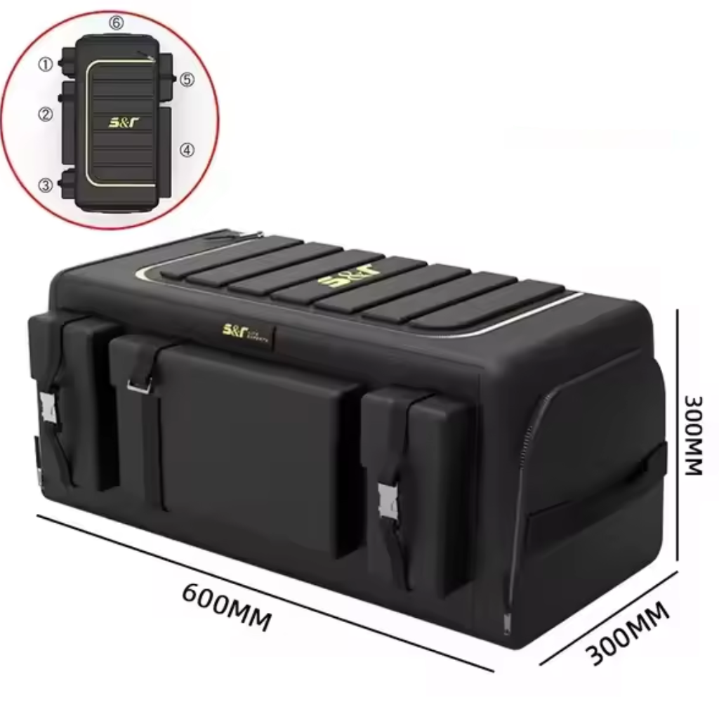 Organisateur de coffre avec couvercle – Boîte pliable en tissu Oxford 70 L multi-poches