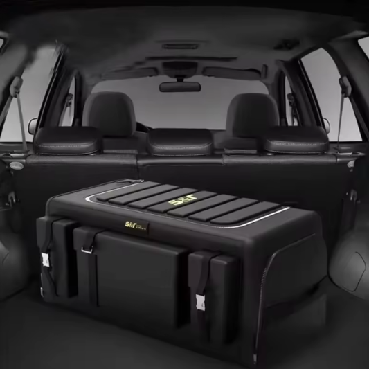 Organisateur de coffre avec couvercle – Boîte pliable en tissu Oxford 70 L multi-poches