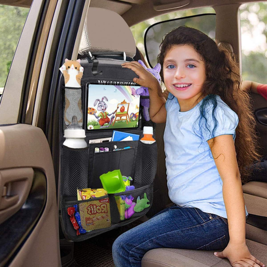 Organisateur de siège arrière – Support tablette tactile, multi-poches & protection imperméable